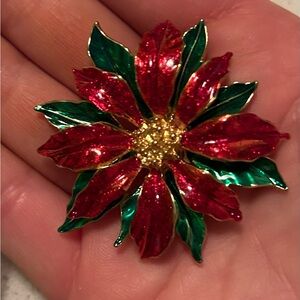Elegant Red and Green Floral Brooch